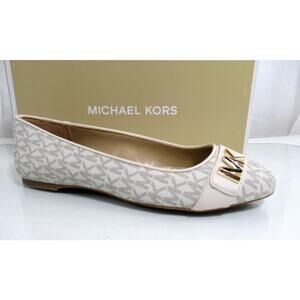 Michael Kors Jilly Ballet Flat Shoes Round Toe MK Logo Vanilla Ivory Size 8